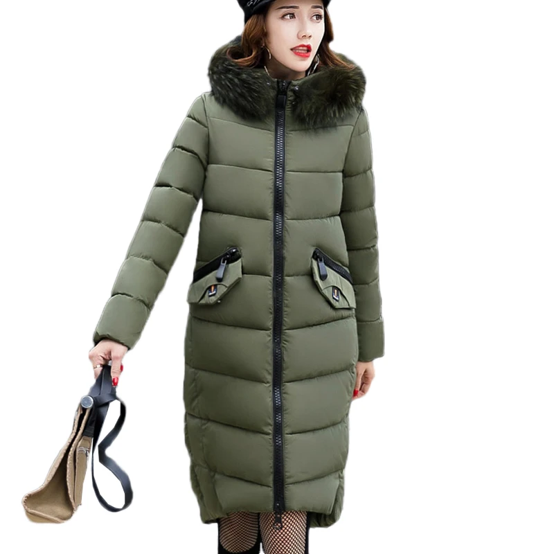 Новый с капюшоном Мода Теплый пуховик из хлопка длинное пальто Украина пушистый