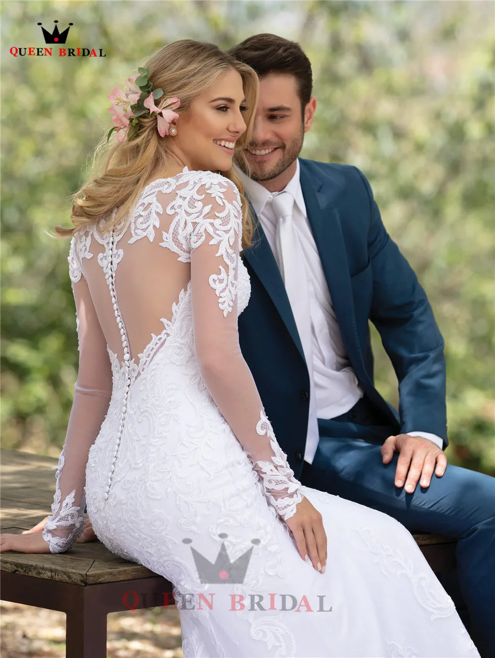 Женское кружевное платье русалка элегантное официальное с длинным рукавом