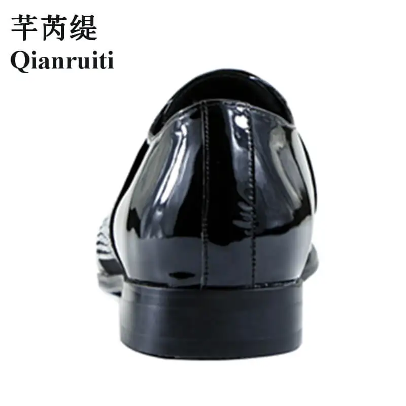 Qianruiti модные туфли на официальное событие Для мужчин туфли под платье из лакированной кожи Стразы слипоны Бизнес Туфли-оксфорды ручной работы; свадебные туфли