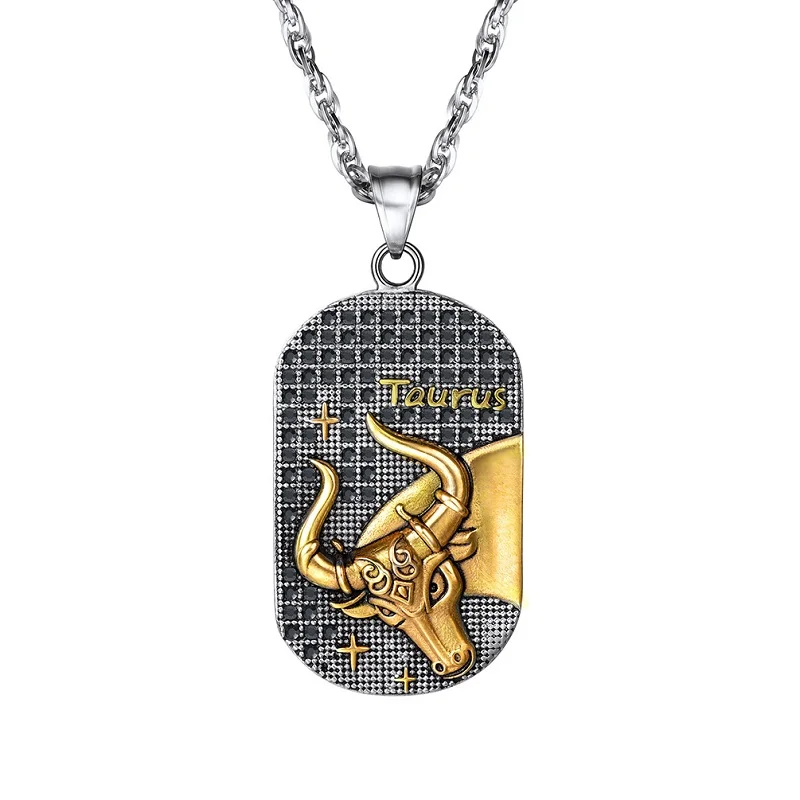 Taurus U7 12 Кулон Созвездие из нержавеющей стали патрон Знак зодиака Ювелирная бирка для собак ожерелье для мужчин/женщин подарок на день рождения P1224 - Окраска металла: Taurus