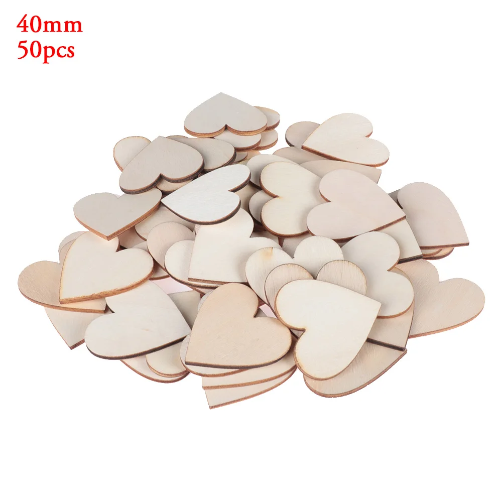 40mm 50pcs 50/100 шт. пустой сердце деревянные ломтики диски дерево с принтом «сердце», «Любовь необработанные натуральные поделки своими руками, товары для свадьбы украшения - Цвет: 40mm 50pcs