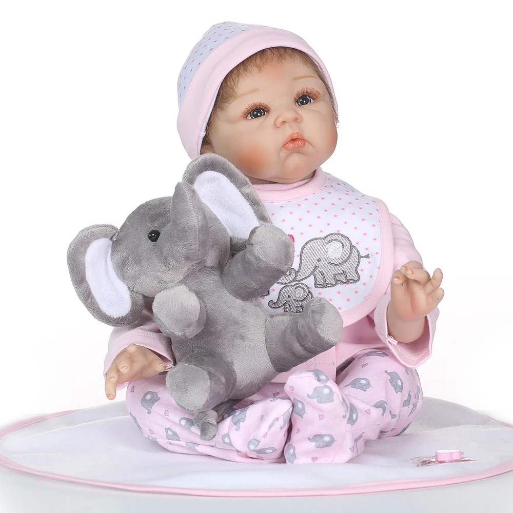

NPK silicone reborn baby dolls gift adorable real babydoll newborn girl Bebes reborn with elephant plush Bebes reborn boneca