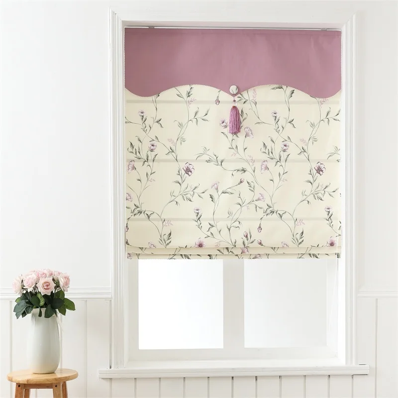 Pink and Purple SunnyHouseware сельские Роскошные затемненные хлопковые льняные печатные римские шторы и занавески для гостиной - Цвет: Pink and Purple