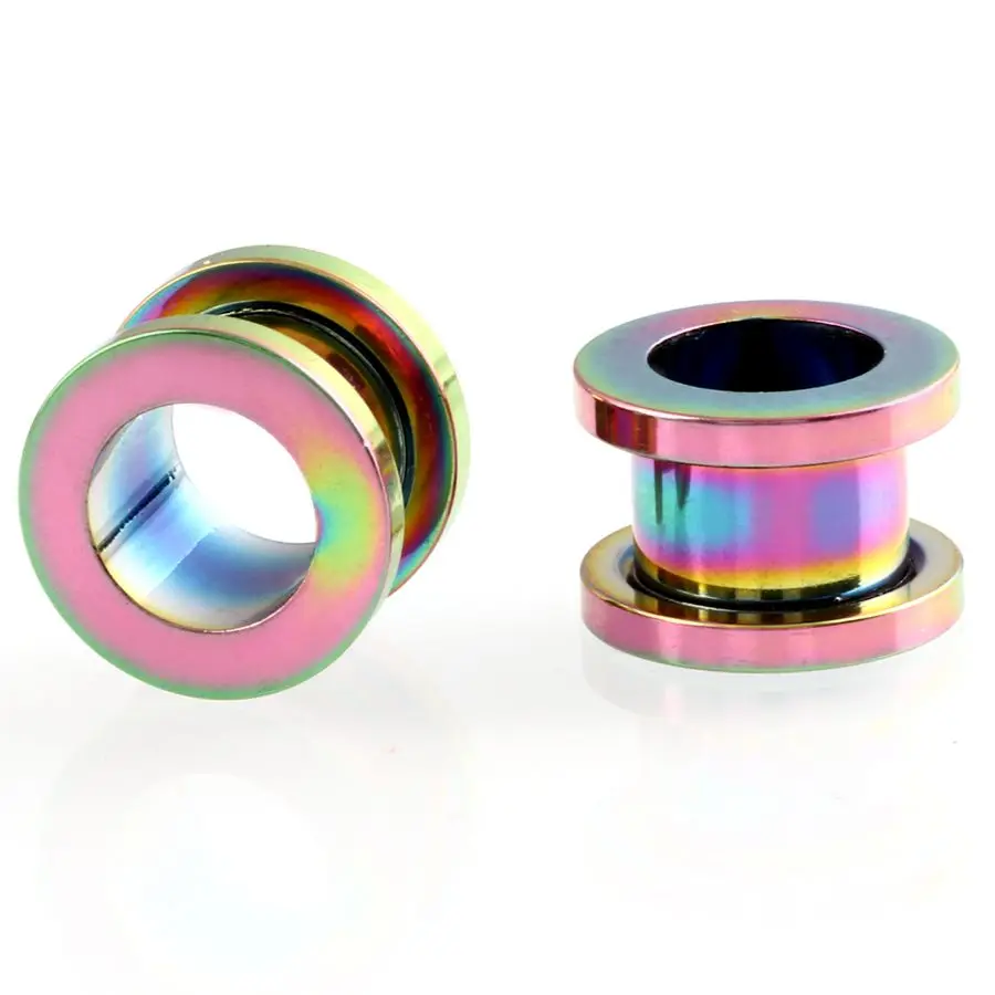 Style6 Rainbow 2 шт./лот, стальные беруши и тоннели для пирсинга, розовое золото, серьги с резьбой, расширитель, серьги, измерители, пирсинг, ювелирные изделия 2 мм-20 мм - Окраска металла: Style6 Rainbow