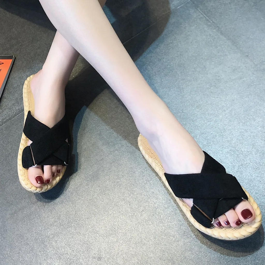 Женская летняя обувь на плоской подошве Желтые Замшевые вьетнамки мягкая