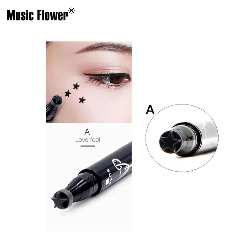 Music Flower зубная щетка с двумя головками и Черная Подводка для глаз+ татуировки уплотнения, карандаш-подводка для глаз, Водонепроницаемый макияж глаз ручка Жидкость со звездой, карандаш-подводка для глаз
