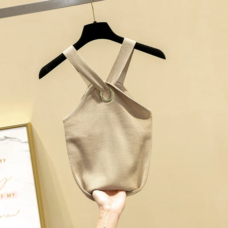 Женский трикотажный топ без рукавов SINGRAIN облегающий на бретельках с