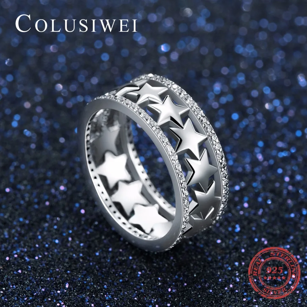 COLUSIWEI Мода 100% реальные 925 пробы серебряные блестящие звезды стекируемые кольцо с