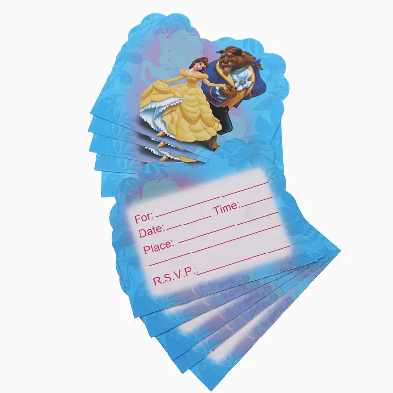 Card 10pcs Красавица и Чудовище День Рождения вечерние украшения Дети Девушка Вечерние одноразовые Посуда Набор принадлежностей салфетки под чашки пользу - Цвет: Card 10pcs