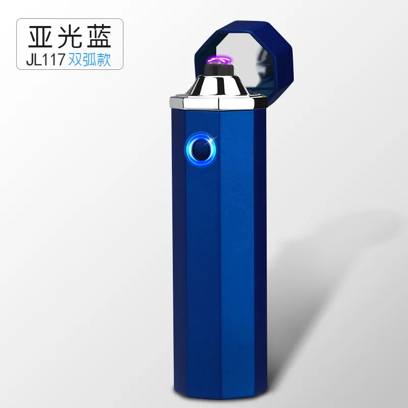 Blue Matte Новинка 360 градусов зажигание двойная дуга плазменная зажигалка электрическая USB Зажигалка двойная дуга перезаряжаемая сигарета зажигалка подарок - Цвет: Blue Matte