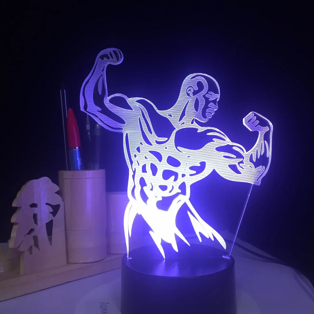 

Body Building Cool Man Novelty 3D Night Lights LED Table Lamp Colorful Changing USB Desk Light for Gym Decoration Christmas Gift