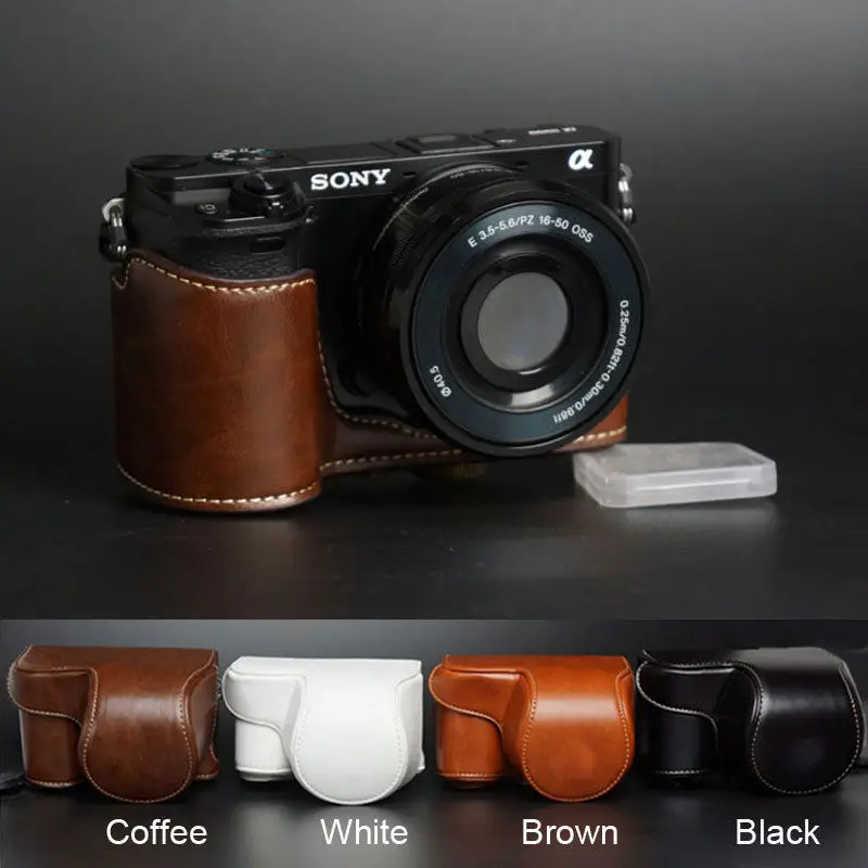Чехол для камеры из ПУ кожи чехол с ремешком Sony alpha A6000 A6300 A6400 объективом 16 50 мм 1 шт.