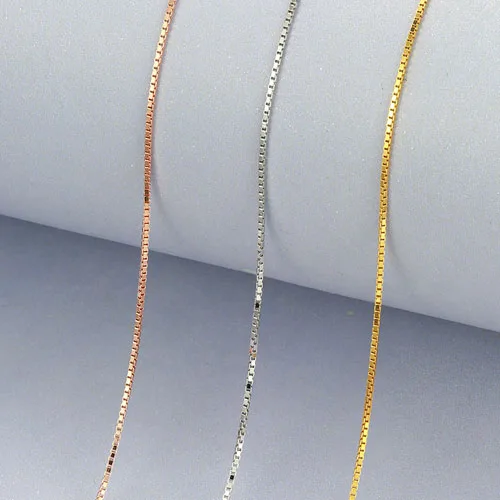 Box Chain Золото/розовое золото, настоящее чистое серебро, 925 пробы, базовые цепочки для женщин, хорошее ювелирное изделие, Женская цепочка на шею - Окраска металла: Box Chain