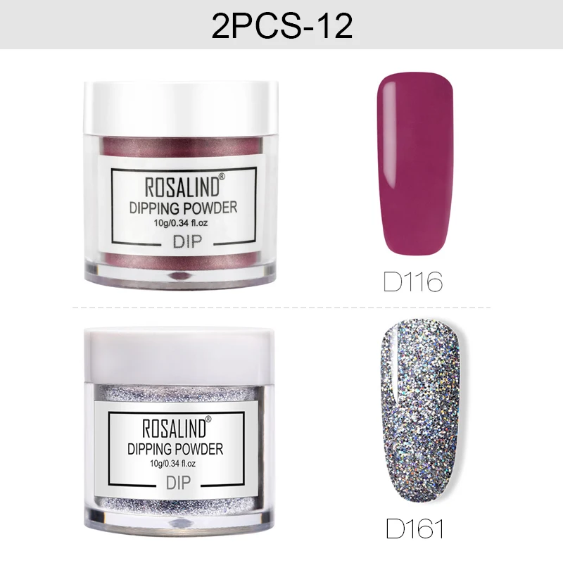 2PCS-12 ROSALIND 10 г погружающийся порошок для ногтей Natura и блеск цветной набор голографический блеск для дизайна ногтей порошок нет необходимости лампа для лечения маникюра - Цвет: 2PCS-12