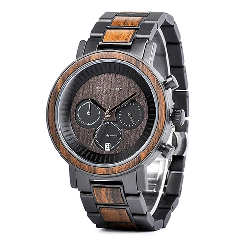 black- wood strap BOBO BIRD часы мужские качественные деревянные наручные часы relojes hombre мужские шоу подарок на свидание saat erkek часы из нержавеющей стали и дерева - Цвет: black- wood strap