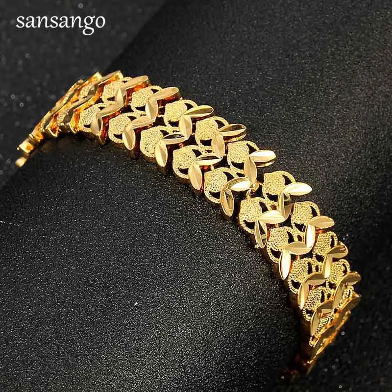 New Arrival Hip Hop 24K Golden Curb Link Chain Bracelet Male Jewelry For Men Women Luxury Bangle Party Gift Wholesale 18cm