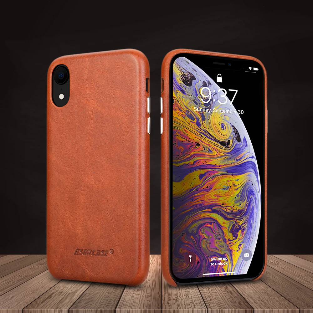 Jisoncase Чехол для телефона для iPhone XR Натуральная кожа Защитный чехол для iPhone XR 6,1 дюймов Роскошные Металлические Кнопки Мода Новинка