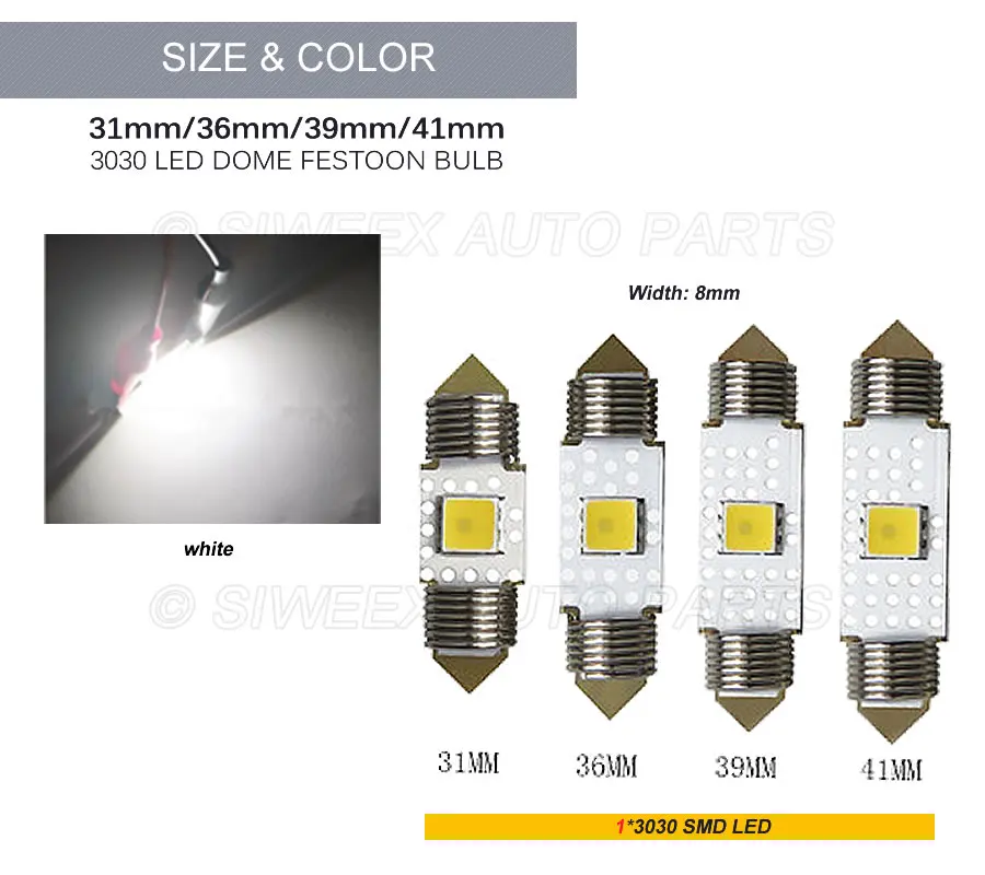 1 Автомобильный светодиодный светильник 31 мм 36 39 42 Festoon C5W SMD СВЕТОДИОДНЫЙ 3030 Chips