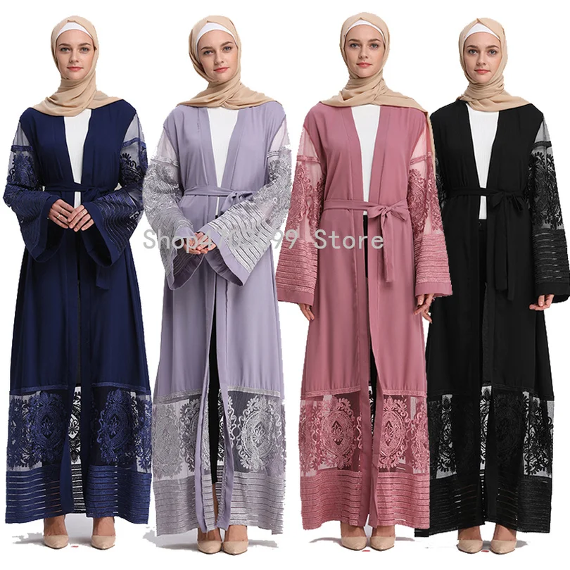 2019 кардиган абайя кружевное бархатное мусульманское платье хиджаб Турецкая