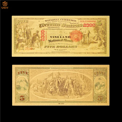 1875 США сувенир Золотая банкнота$1000 доллар цвет Позолоченные деньги бумажная банкнота для сбора - Цвет: 5 Dollar(1875)
