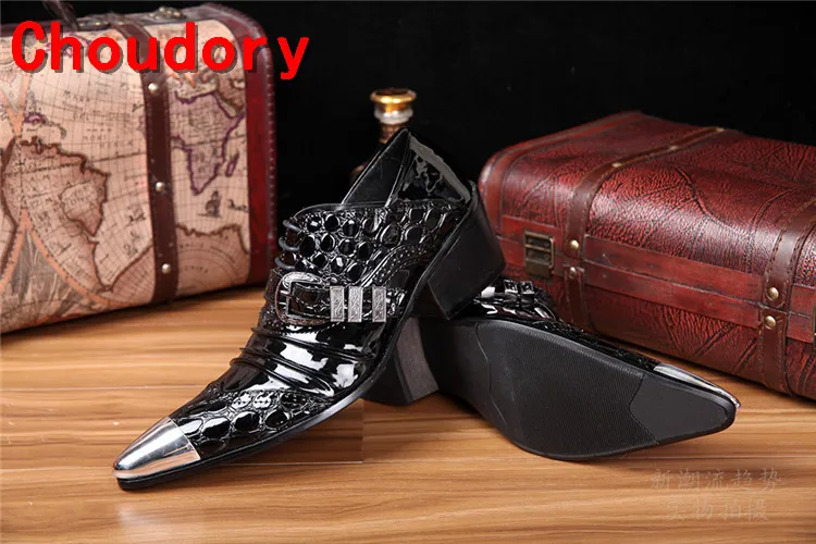 Мужские лакированные кожаные черные туфли Choudory элегантная кожа питона