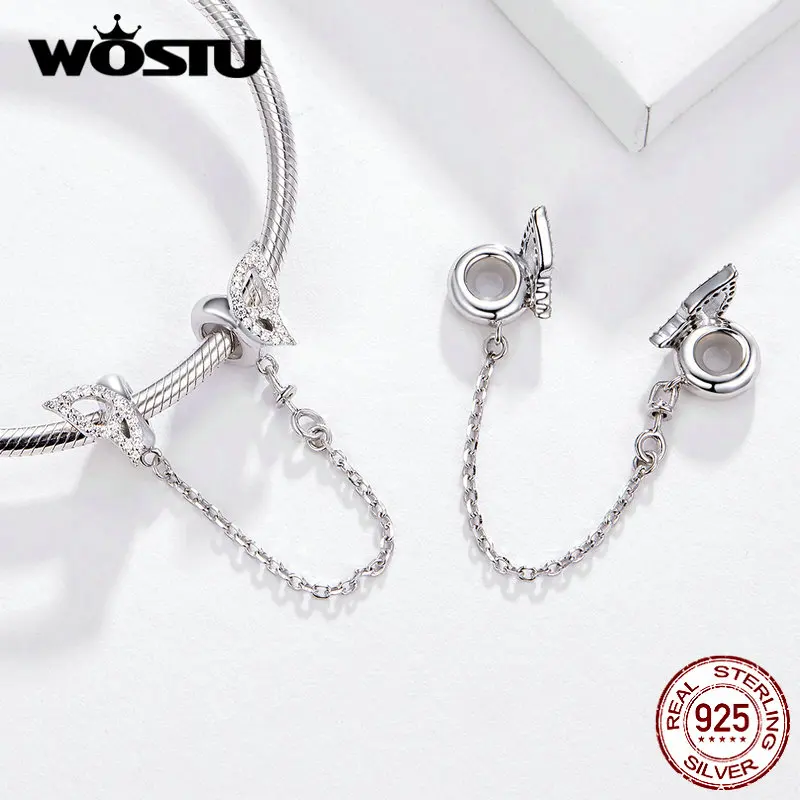 WOSTU Wings безопасная цепочка из стерлингового серебра 925 пробы силиконовые бусины