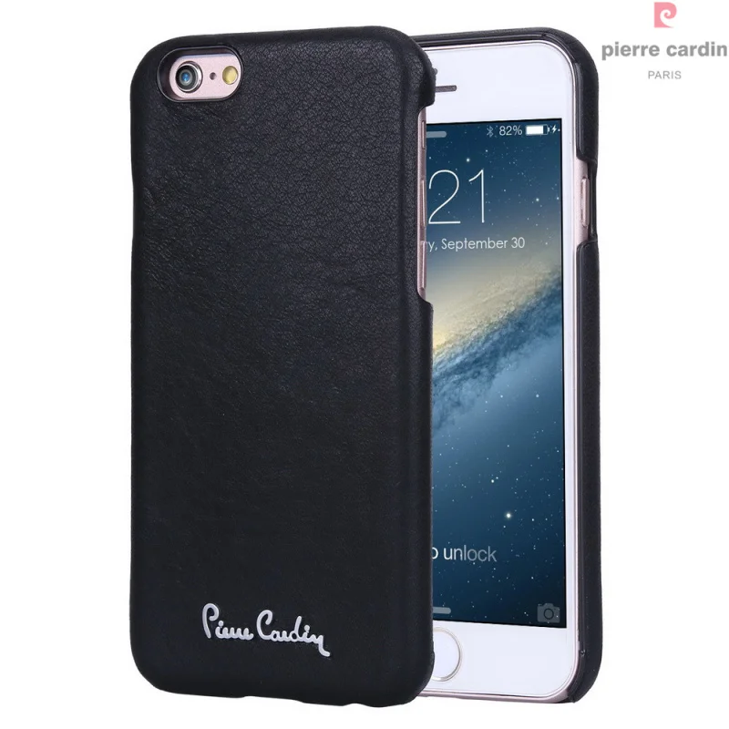 Чехол для телефона Pierre Cardin из натуральной кожи для iPhone 6 6s Plus 5,5 Роскошный металлический чехол с логотипом для iPhone 6 6s 4,7 - Цвет: black