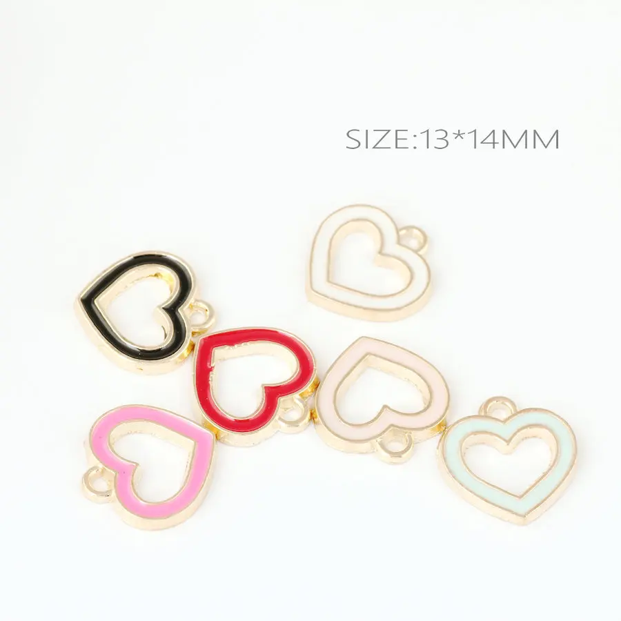 10pcs 13*14MM Fashion Diy gold alloy metal enamel hollow heart charms heart-shaped pendant for bracelet earring jewelry making | Украшения