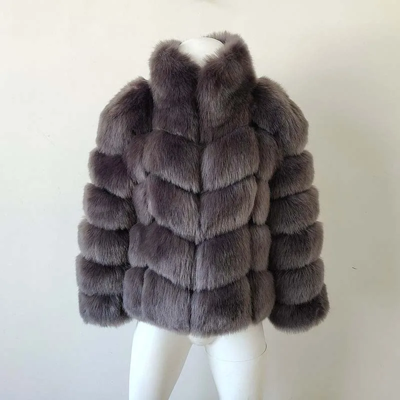 dark gray fur coat Женская Шуба из искусственного лисьего меха размера плюс XXXL,, зимняя модная верхняя одежда, утолщенная теплая шуба из искусственного меха, пальто для женщин - Цвет: dark gray fur coat