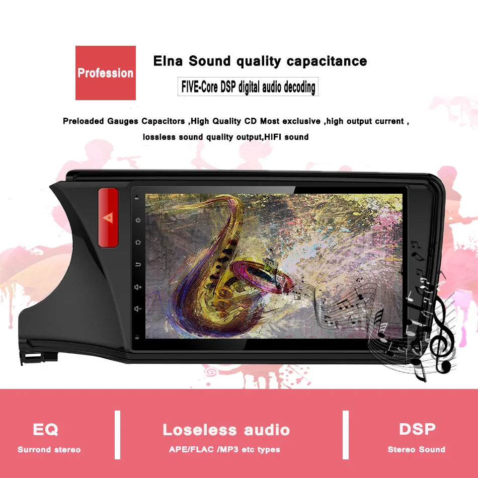 Восьмиядерный 1024X600 android 10 0 4G + 64G HD Автомобильный dvd плеер для Honda City 2014 17 с радио GPS
