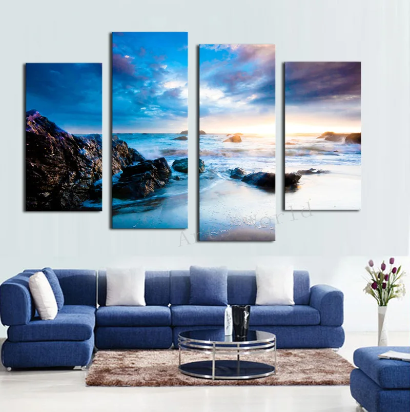 Decoracion Cuadros Sunrise Beach парусиновые принты современные 4 панели настенная живопись