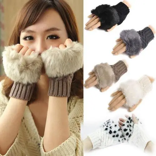 IMucci запястье кролик варежки Мех животных/ворсинок для женщин перчатки вязаные