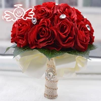 janevini vintage redpinkivory crystal flower bouquet 2018 lace handle wedding bridal bouquet artificial silk rose groom flower