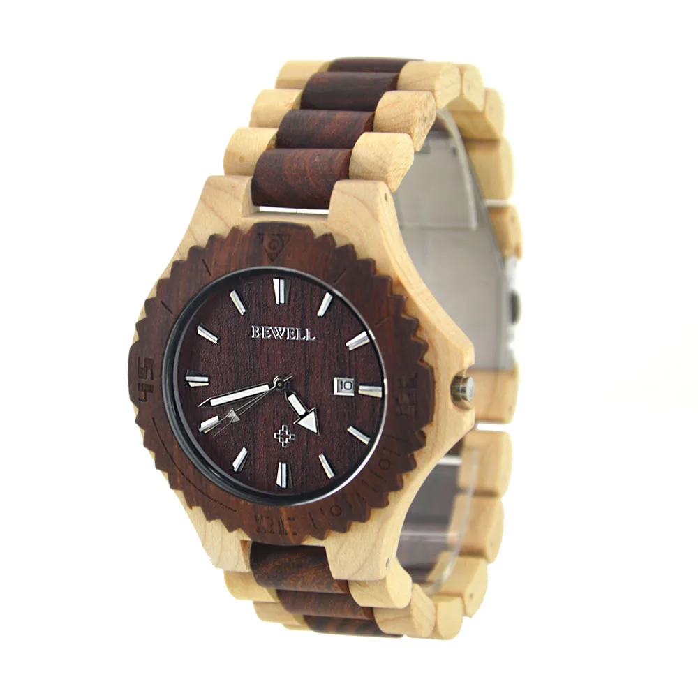 BEWELL кварцевые деревянные часы натуральный черный ручной работы сандалового