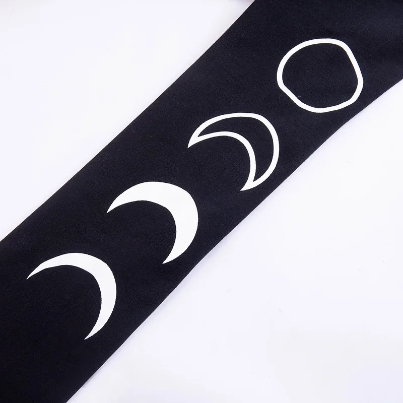 

Retro Black Turtleneck Moon Print Long Sleeve Split Midi Fancy Dress Punk Gothic Streetwear Bodycon Sexy Dresses Vestido Clothes