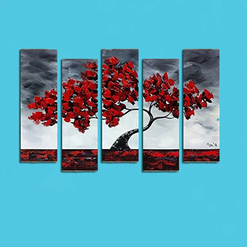 

Hand Painted Oil Paintings Beautiful Maple Tree Swaying In The Wind 5 Panels Unframed Inside For Living Room Art Work Home Decor
