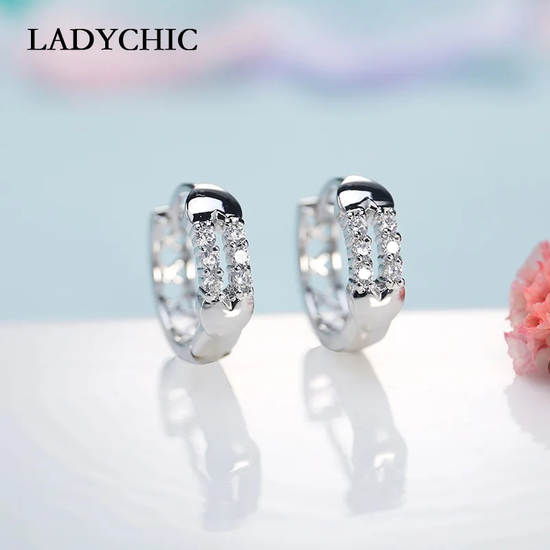 LADYCHIC милые стильные серьги-кольца с австрийским кубическим цирконием и кристаллами, цифра 0, изящная серьга, ювелирное изделие, праздничный подарок, LE1017