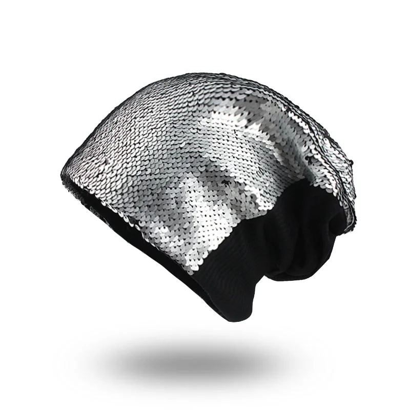 09 Matte Silver Laurashow Женская бини капот осенне-зимние шапки в стиле хип-хоп, Кепки деформируется Кепка с блёстками для Для женщин шапочки, Балаклава Для женщин s головные уборы Skullies F163 - Цвет: 09 Matte Silver