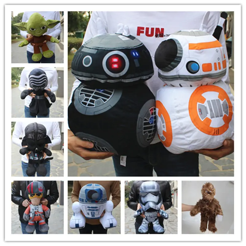 

1piece huge 35-50cm Star Wars Force Awakens Darth Vader R2-D2 BB-8 robot C-3PO Master Yoda Kylo Ren FINN stuffed plush soft toys