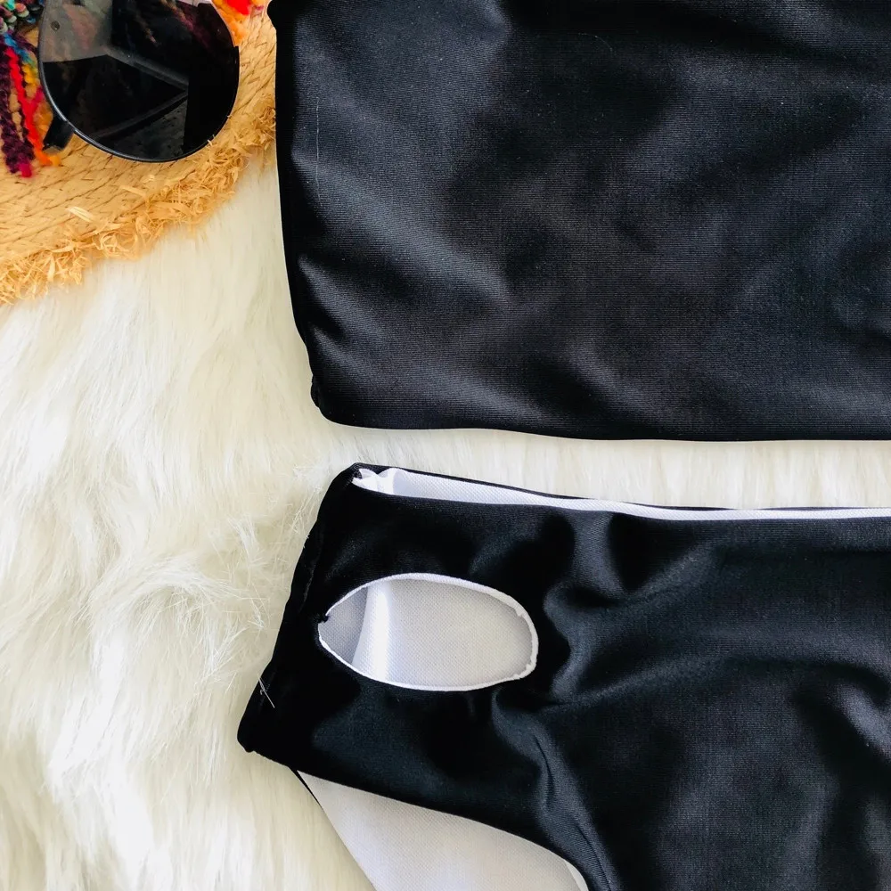 Женский купальник бикини SAGACE однотонный с высокой талией пуш ап|Комбинезоны| |