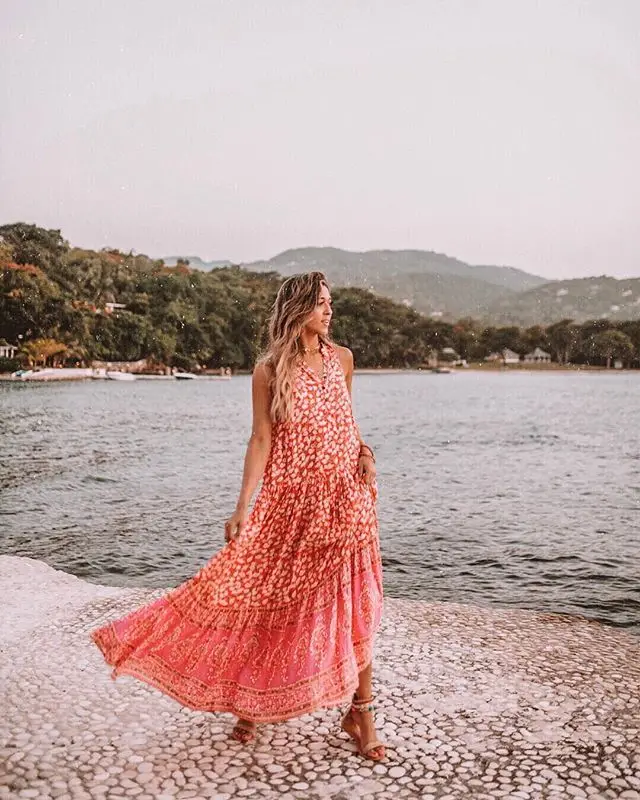 Женское длинное платье без рукавов BOHOFEE DELIRIUM Пляжное хлопковое с v-образным