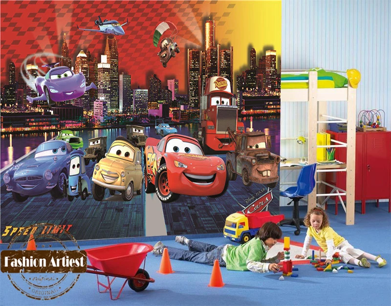 Пользовательские Дети Мальчики мультфильм обои роспись машина для бега красный