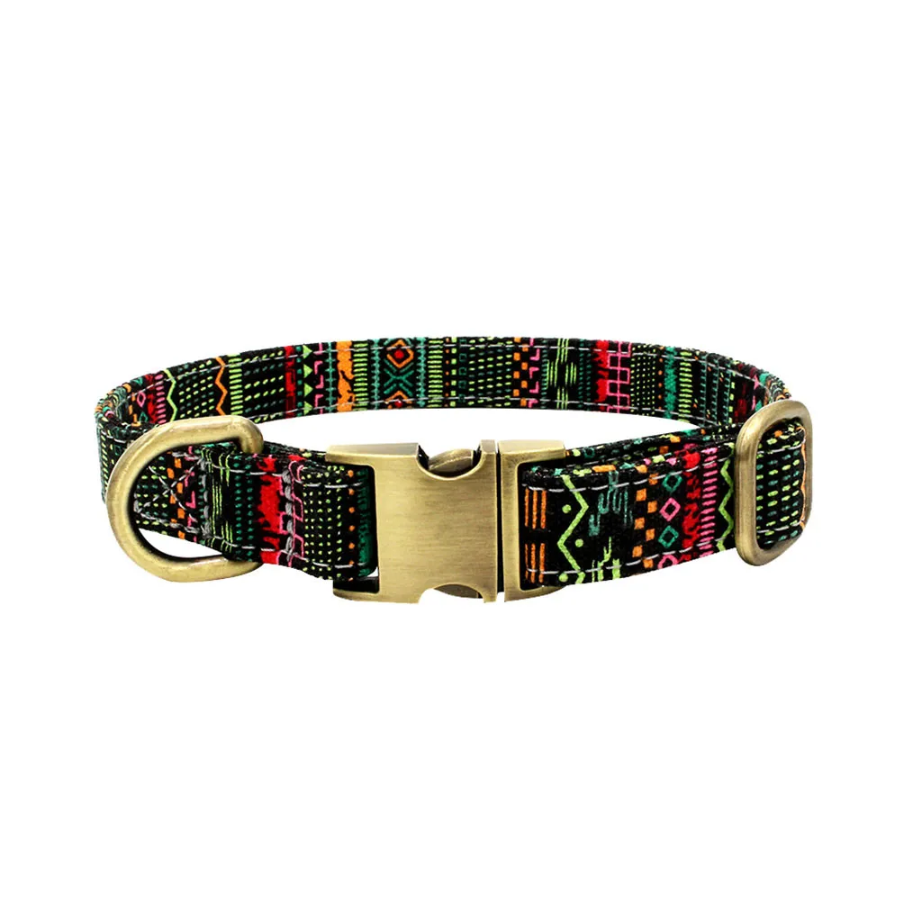 Dog Collar Lettering Pet Collar Bohemian Buckle retro Dog Cat Collar Pet Supplies accessories Cloth+Metal dropshipping Z620
