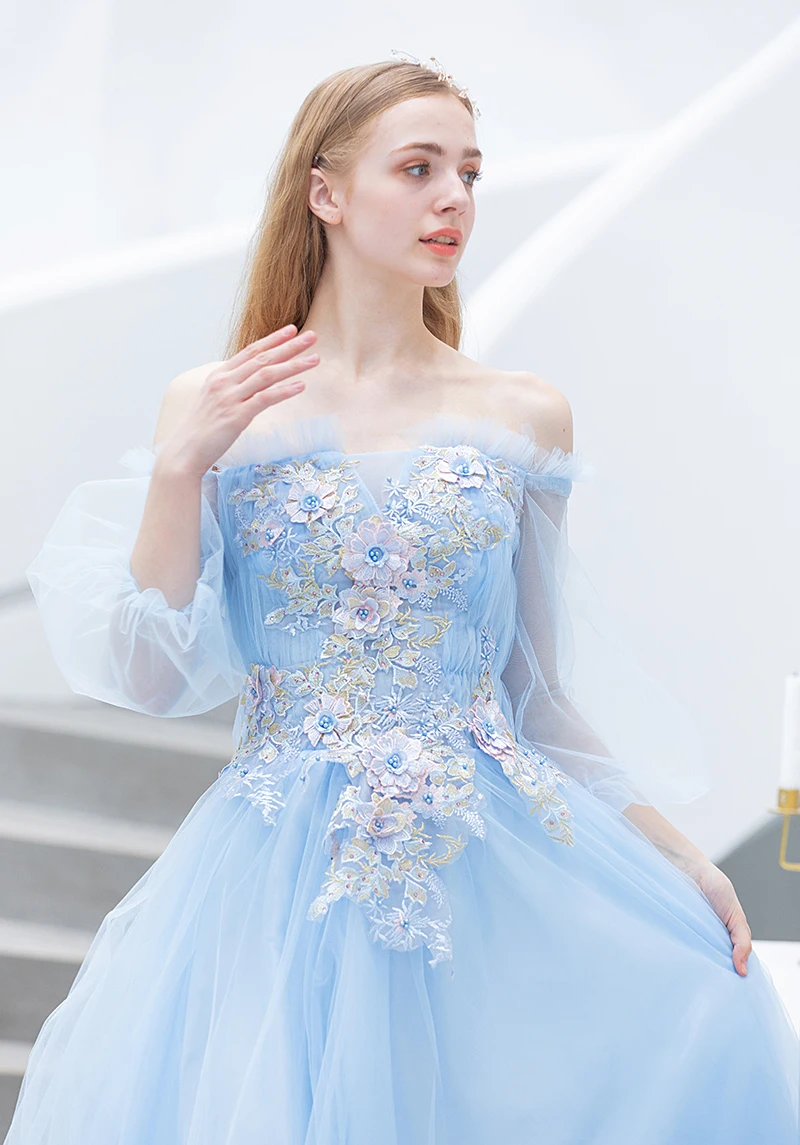 Женское вечернее платье SSYfashion синее длинное до пола с вырезом лодочкой и