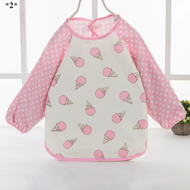 Pink Мультяшные детские нагрудники, фартук для детей от 0 до 3 лет, водонепроницаемая одежда для маленьких девочек и мальчиков, Слюнявчики с длинными рукавами, Слюнявчики для новорожденных - Цвет: Pink