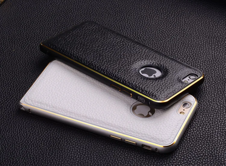Hot Luxury Stylish Leather Back Aluminum Metal Case Super Thin Cover Skin For iPhone 6/6 Plus |