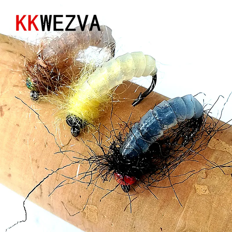 KKWEZVA 24 шт. искусственные Nymph Scud силиконовые мухи для ловли нахлыстом форели