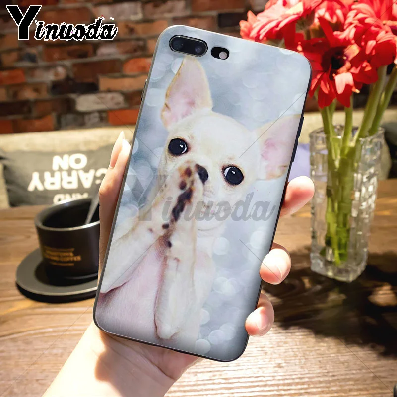 Yinuoda животных собака породы чихуахуа Модный чехол из черная ячейка чехол для iPhone 7plus X 6 6s, 7, 8, 8 Plus, 5S 11pro 5C чехол