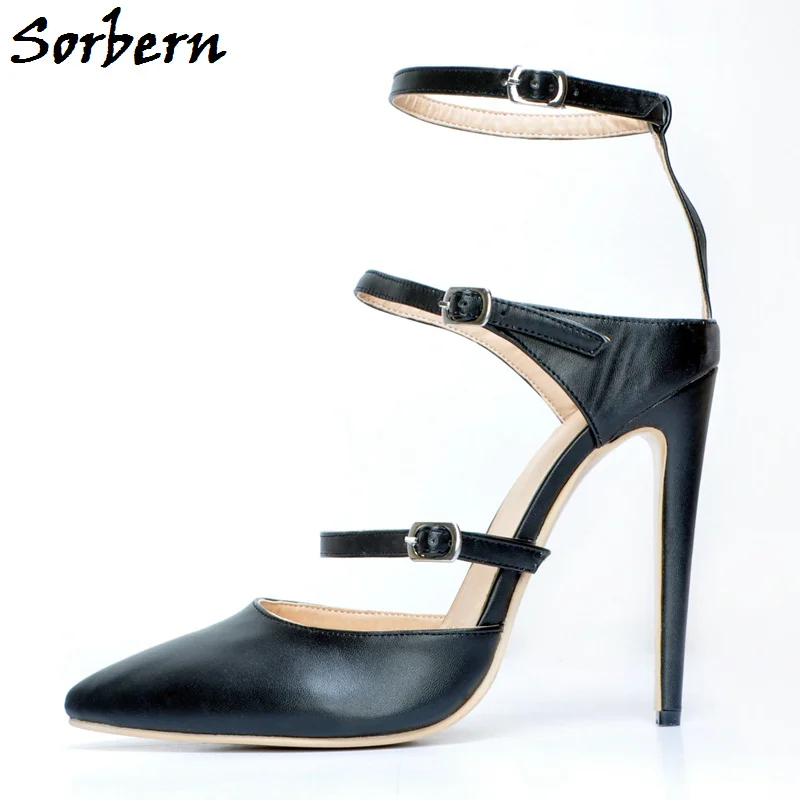

Sorbern Women Fashion Shoes High Heels For Party Plus Size 14 Black Heels Woman Pointed Toe Thin Straps Size 44 Ladies Shoes