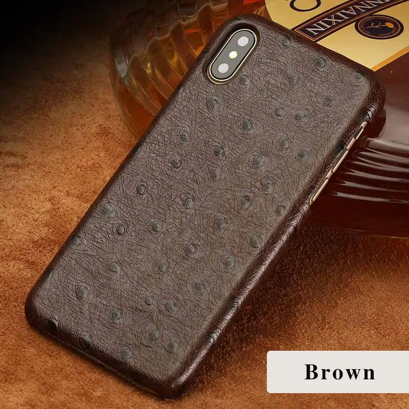 brown Чехол для телефона из натуральной воловьей кожи для iphone 11 11 pro Max SE 5 7 8 6 6s plus Страусиная зернистая крышка для iphone xr x xs max роскошный - Цвет: brown